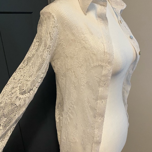 🐦2/30 BEBE white lace blouse size xs - Picture 5 of 8